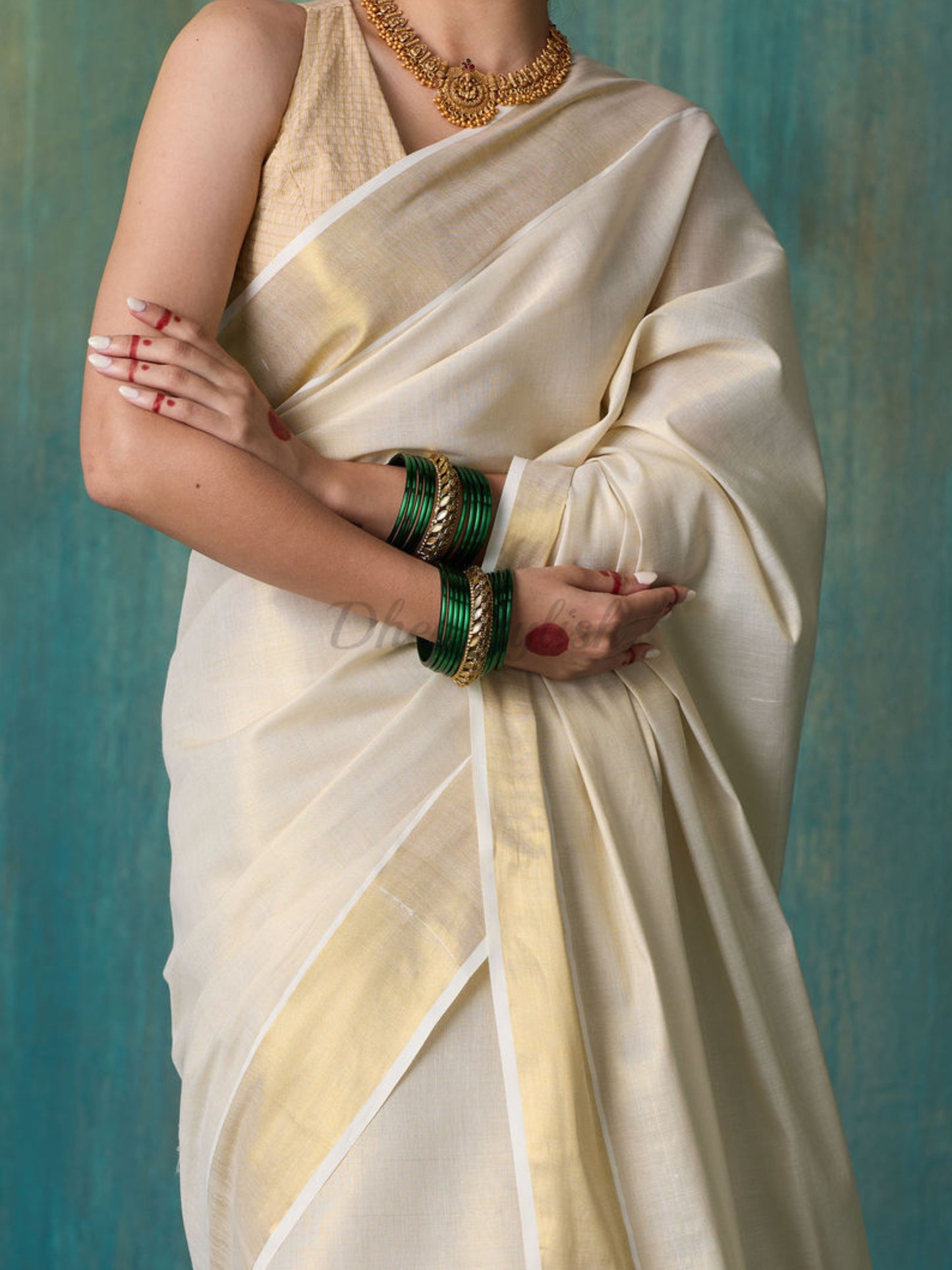 DhevStylish Women's Kerala Kasavu Golden Tissue Plain Saree with Running Blouse | Saree length: 6.25 Meters | Blouse: Running Blouse only